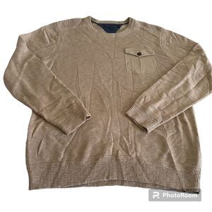 Tommy Hilfiger Mens Size XXL Beige Front Chest Pocket Knit Pullover Sweater-